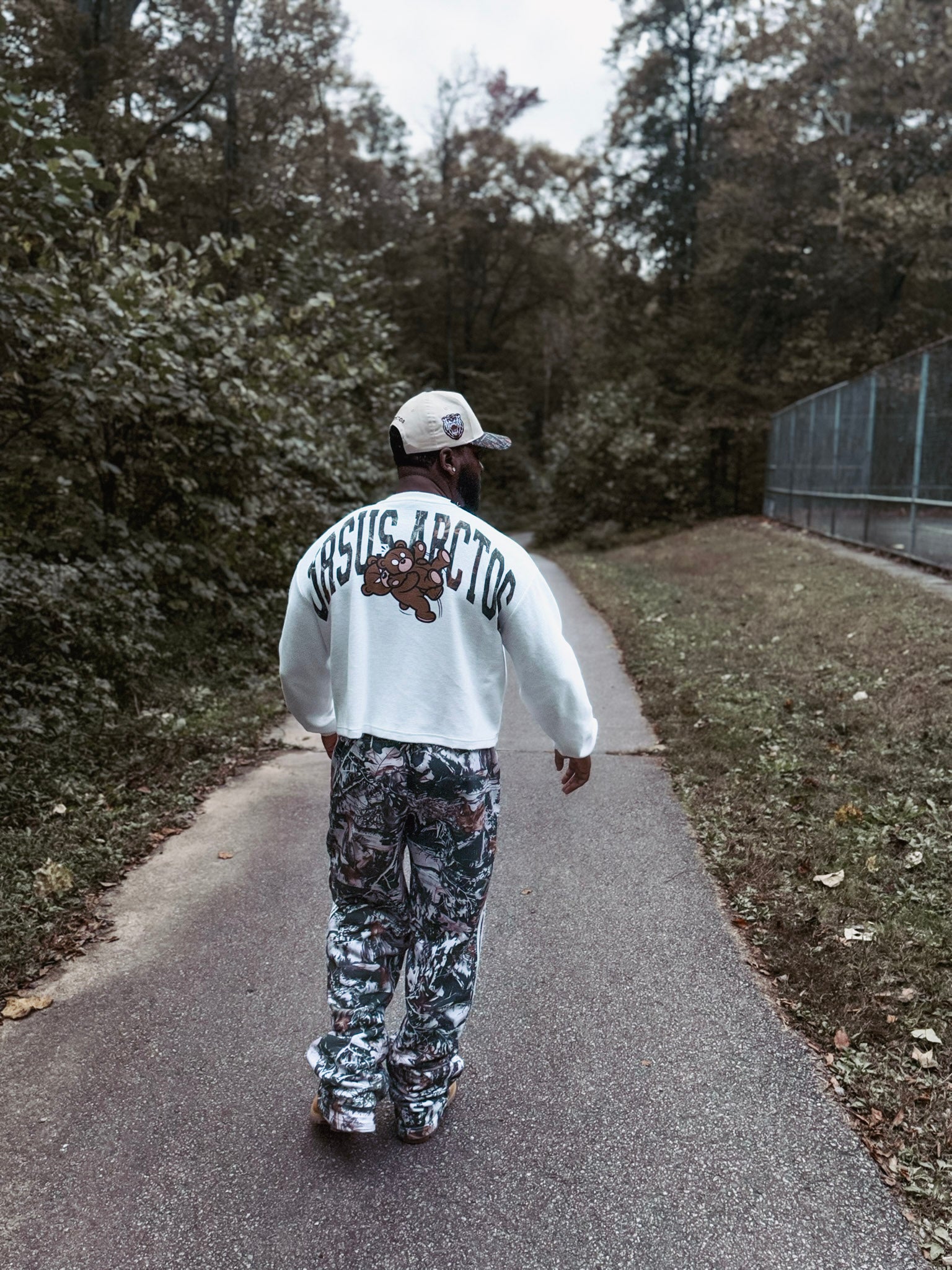 Ursus Arctos Camo Streetwear Pants – Men’s Wide Leg Baggy Sweat Pants with Bear Logo & Graphic Print